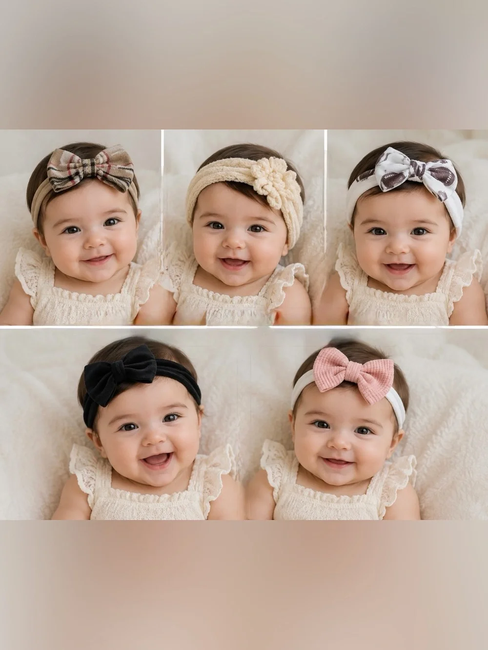 Baby Girl Headband Bundle – Neutral Bows, Soft Stretch, Infant/Toddler